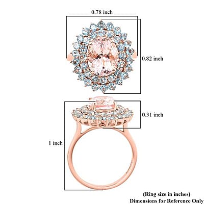 Certified & Appraised Luxoro 14K Rose Gold Palmeiras AAA Pink Morganite and AAA Santa Maria Aquamarine Double Halo Ring (Size 10.0) 4.45 Grams 3.60 ctw