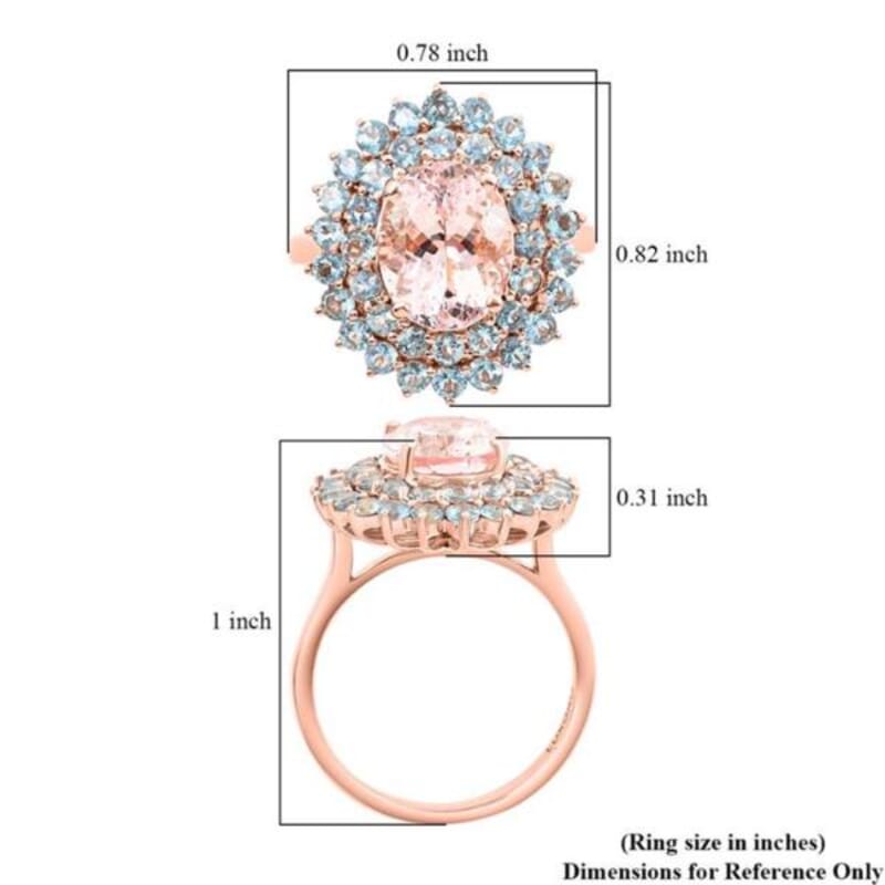 Certified & Appraised Luxoro 14K Rose Gold Palmeiras AAA Pink Morganite and AAA Santa Maria Aquamarine Double Halo Ring (Size 10.0) 4.45 Grams 3.60 ctw