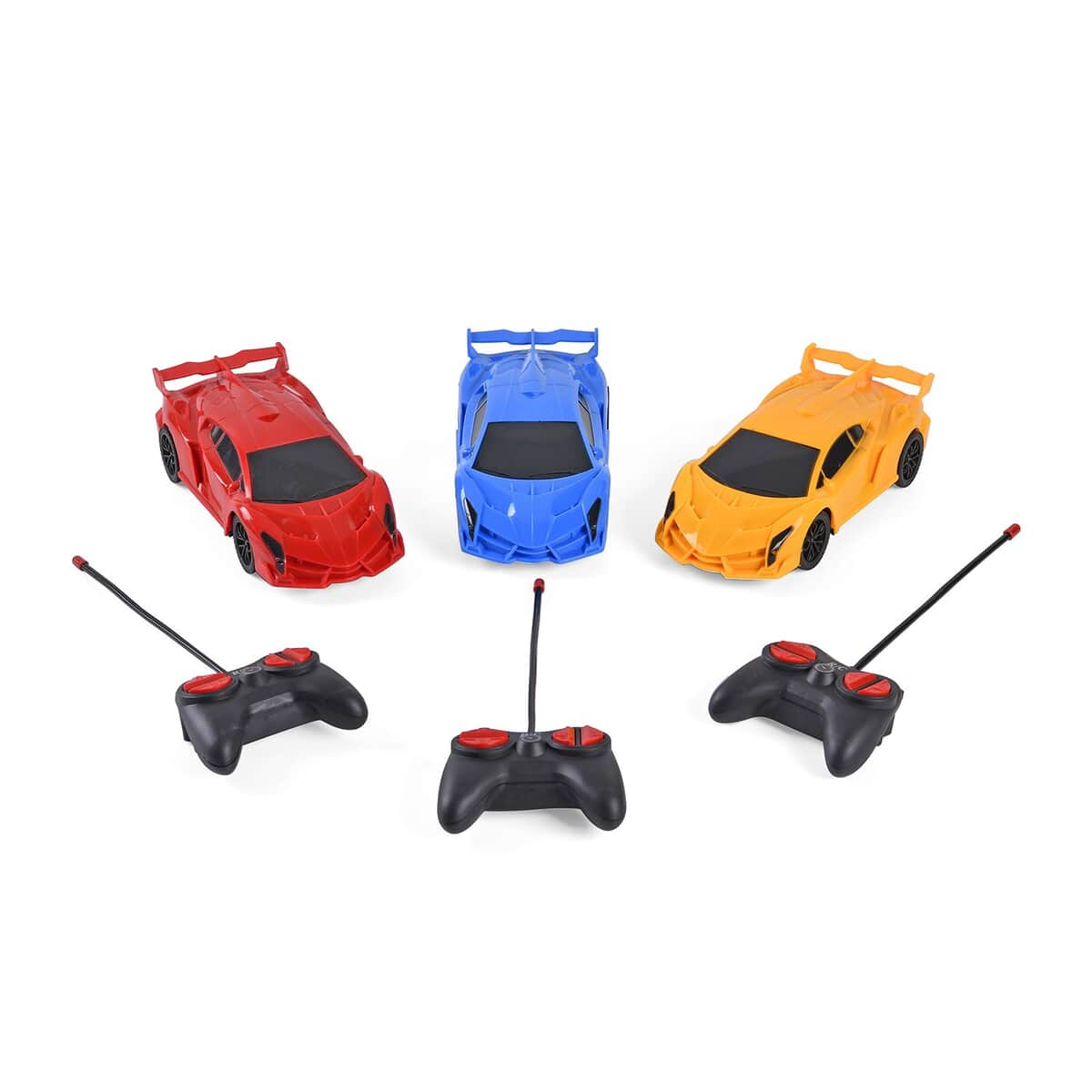 3pcs Red, Yellow and Blue 4 Channels Toy Car with LED Light (3xAA for Car, 2xAA for Controller Not Included) image number 0