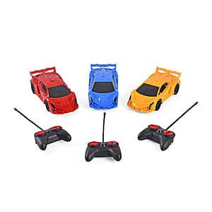 3pcs Red, Yellow and Blue 4 Channels Toy Car with LED Light (3xAA for Car, 2xAA for Controller Not Included)