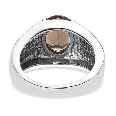 Brazilian Smoky Quartz and White Zircon Men's Ring in Stainless Steel (Size 10.0) 3.65 ctw