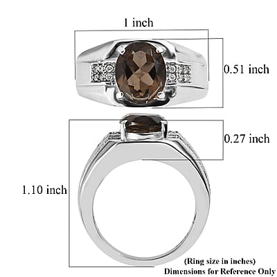 Brazilian Smoky Quartz and White Zircon Men's Ring in Stainless Steel (Size 10.0) 3.65 ctw