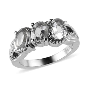 Petalite 3 Stone Ring in Stainless Steel (Size 10.0) 1.75 ctw