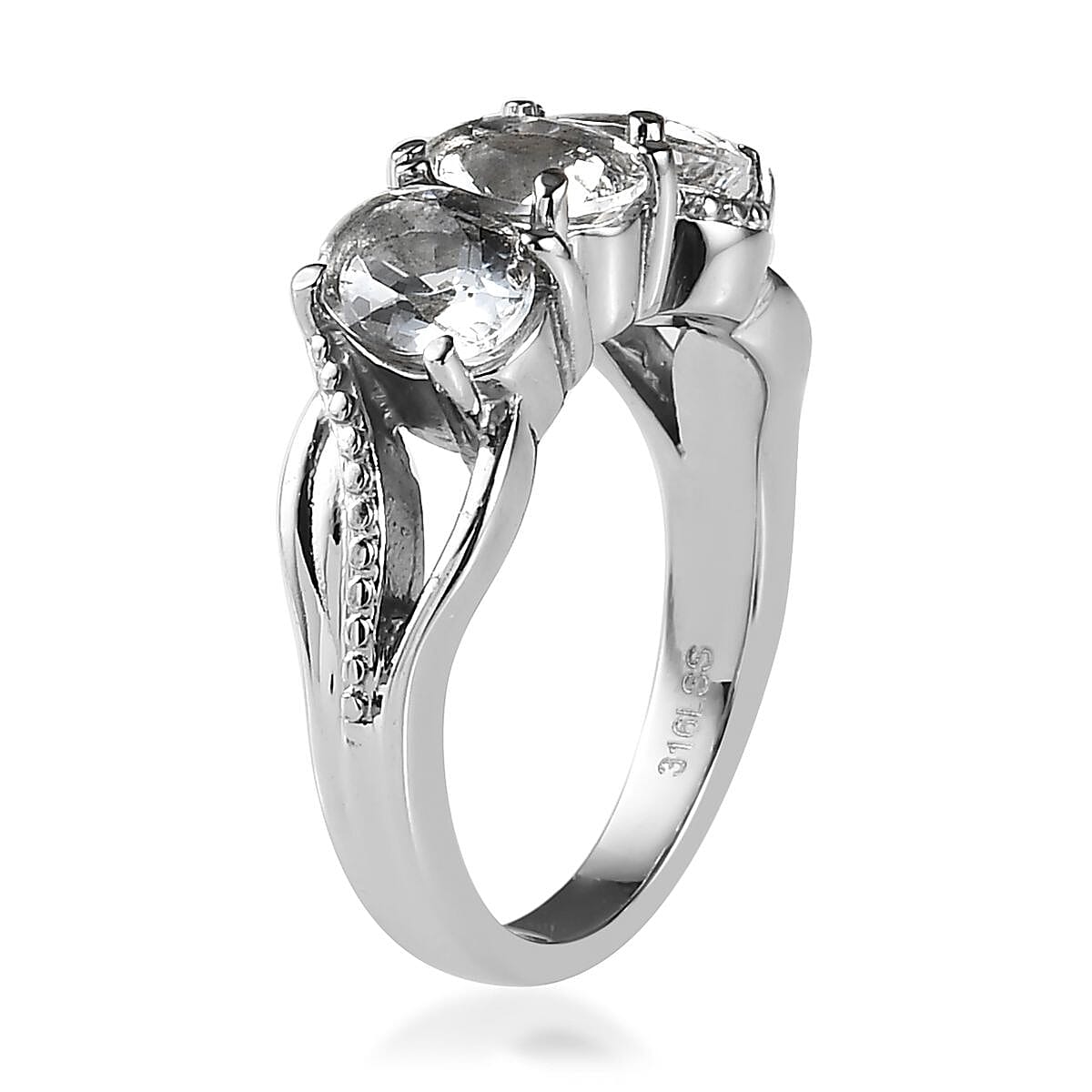Petalite 3 Stone Ring in Stainless Steel (Size 10.0) 1.75 ctw