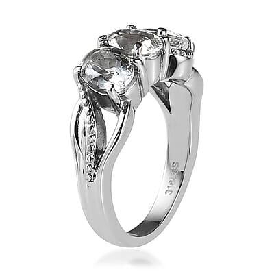 Petalite 3 Stone Ring in Stainless Steel (Size 10.0) 1.75 ctw