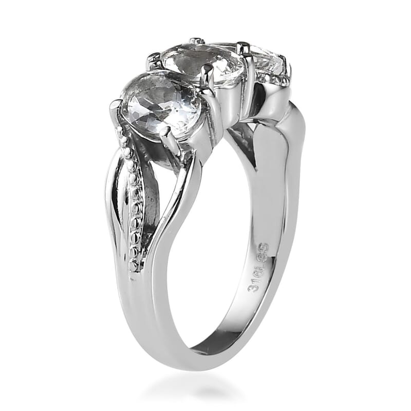 Petalite 3 Stone Ring in Stainless Steel (Size 10.0) 1.75 ctw