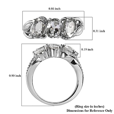 Petalite 3 Stone Ring in Stainless Steel (Size 10.0) 1.75 ctw