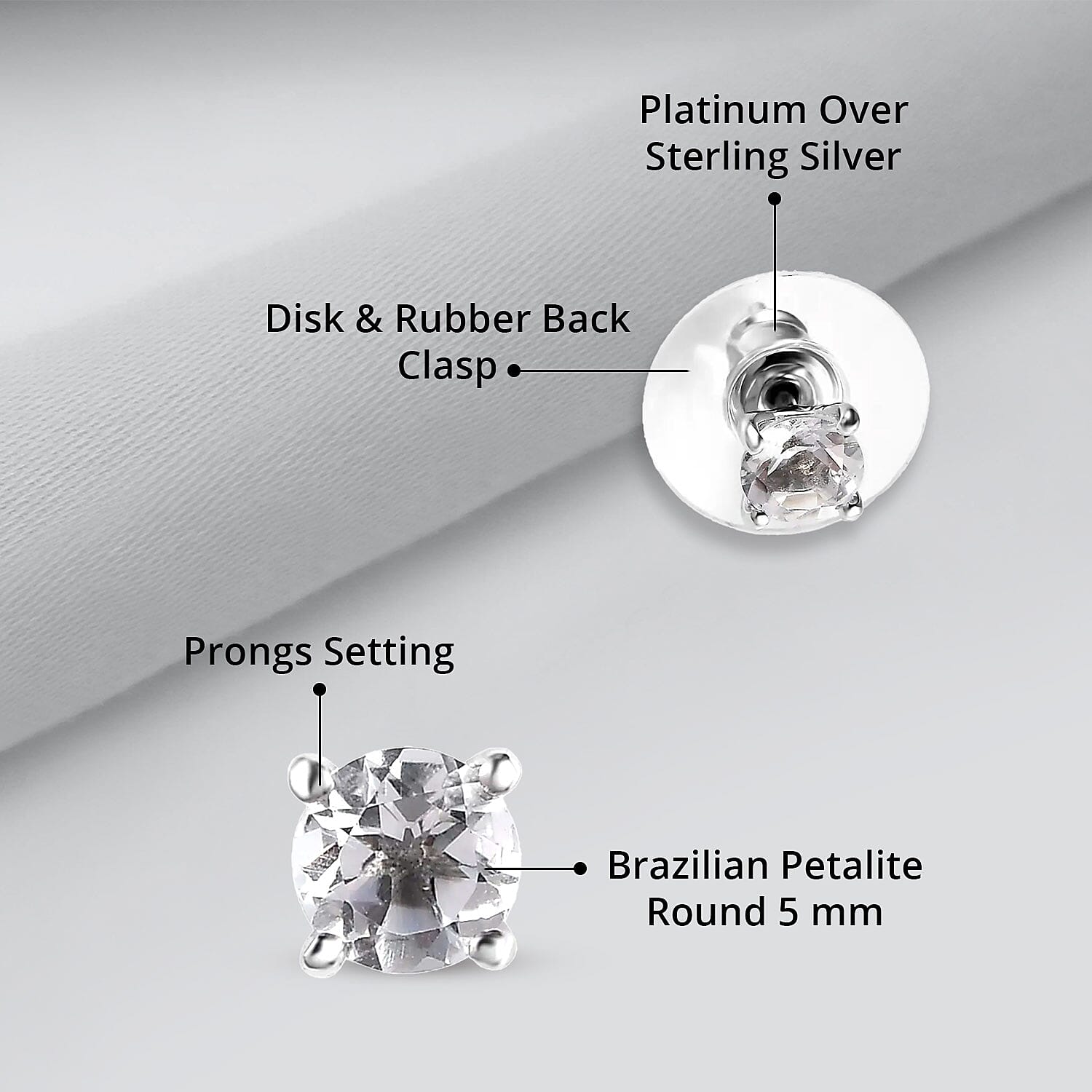 Brazilian Petalite 0.75 ctw Solitaire Stud Earrings in Platinum Over Sterling Silver