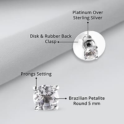 Brazilian Petalite 0.75 ctw Solitaire Stud Earrings in Platinum Over Sterling Silver