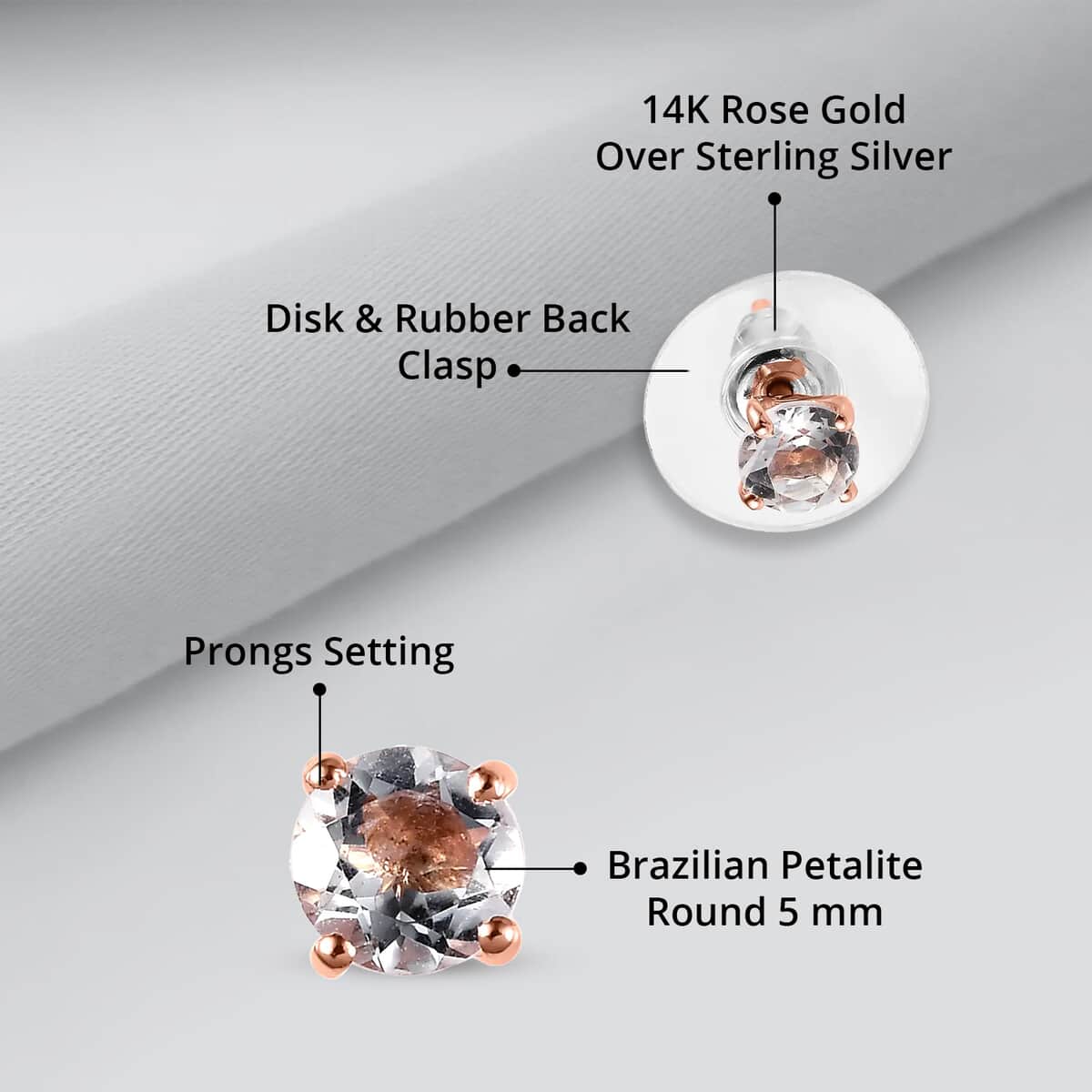 Brazilian Petalite Solitaire Stud Earrings in 14K Rose Gold Over Sterling Silver 0.75 ctw image number 4