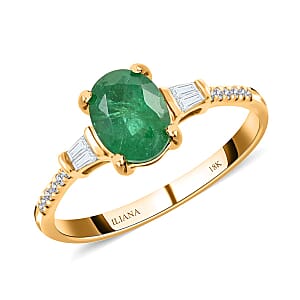 Certified & Appraised Iliana 18K Yellow Gold AAA Kagem Zambian Emerald and G-H SI Diamond Ring (Size 10.0) 1.35 ctw