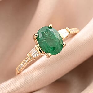 Certified & Appraised Iliana 18K Yellow Gold AAA Kagem Zambian Emerald and G-H SI Diamond Ring (Size 10.0) 1.35 ctw