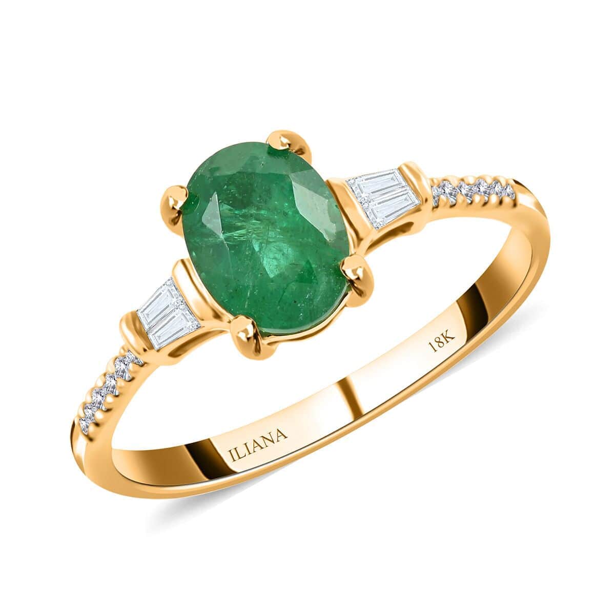 Certified & Appraised Iliana 18K Yellow Gold AAA Kagem Zambian Emerald and G-H SI Diamond Ring (Size 6.0) 1.35 ctw image number 0