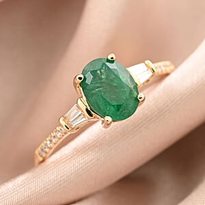 Certified & Appraised Iliana 18K Yellow Gold AAA Kagem Zambian Emerald and G-H SI Diamond Ring (Size 8.0) 1.35 ctw