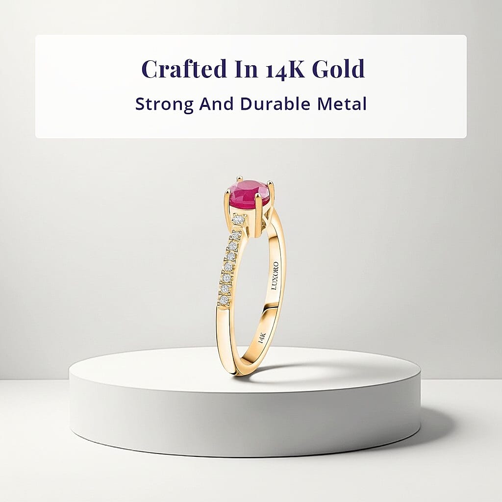 Certified & Appraised Luxoro AAA Montepuez Ruby and G-H I2 Diamond 1.50 ctw Halo Ring in 14K Yellow Gold (Size 10.0)