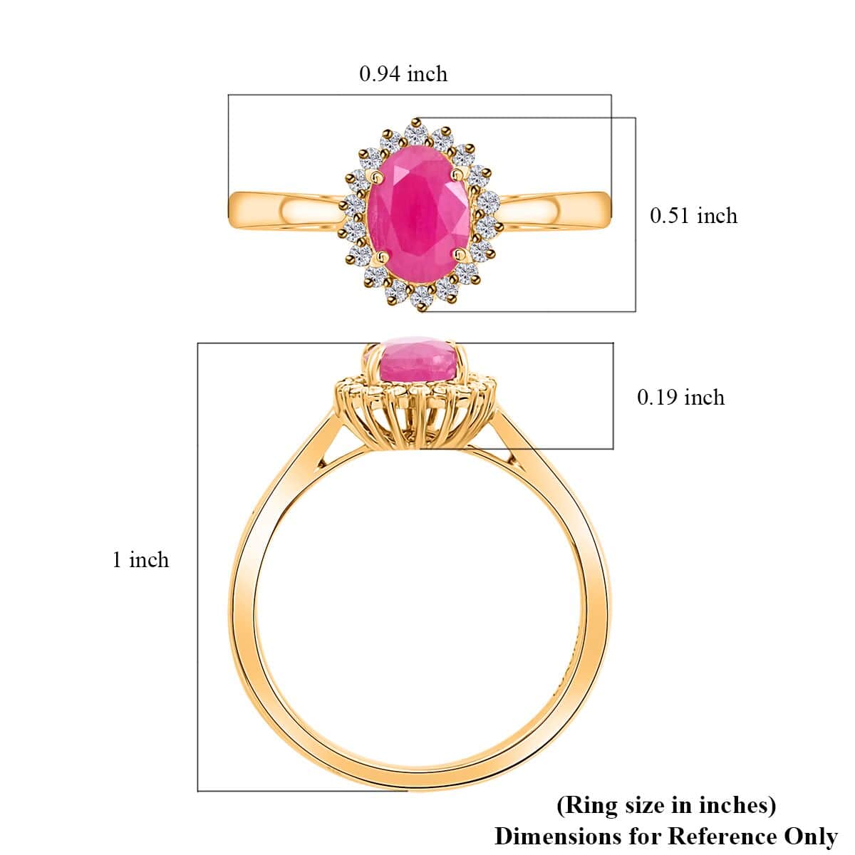 Certified & Appraised Luxoro 14K Yellow Gold AAA Montepuez Ruby and G-H I2 Diamond Halo Ring 1.50 ctw (Del. in 7-10 Days) image number 5