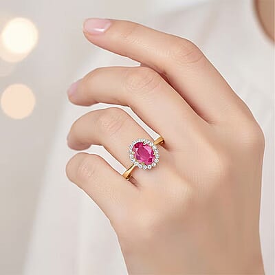 Certified & Appraised Luxoro AAA Montepuez Ruby and G-H I2 Diamond 1.50 ctw Halo Ring in 14K Yellow Gold (Size 6.0)