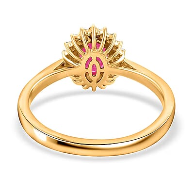 Certified & Appraised Luxoro AAA Montepuez Ruby and G-H I2 Diamond 1.50 ctw Halo Ring in 14K Yellow Gold (Size 6.0)