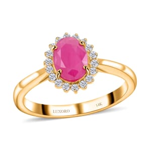 Certified & Appraised Luxoro AAA Montepuez Ruby and G-H I2 Diamond 1.50 ctw Halo Ring in 14K Yellow Gold (Size 6.5)