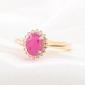 Certified & Appraised Luxoro AAA Montepuez Ruby and G-H I2 Diamond 1.50 ctw Halo Ring in 14K Yellow Gold (Size 7.0)