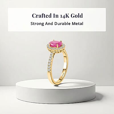 Certified & Appraised Luxoro AAA Montepuez Ruby and G-H I2 Diamond 1.50 ctw Halo Ring in 14K Yellow Gold (Size 7.0)