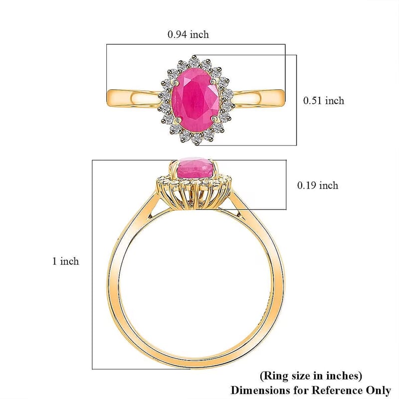 Certified & Appraised Luxoro AAA Montepuez Ruby and G-H I2 Diamond 1.50 ctw Halo Ring in 14K Yellow Gold (Size 7.0)
