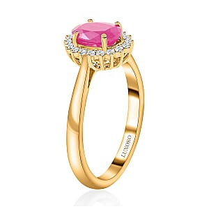 Certified & Appraised Luxoro AAA Montepuez Ruby and G-H I2 Diamond 1.50 ctw Halo Ring in 14K Yellow Gold (Size 8.0)