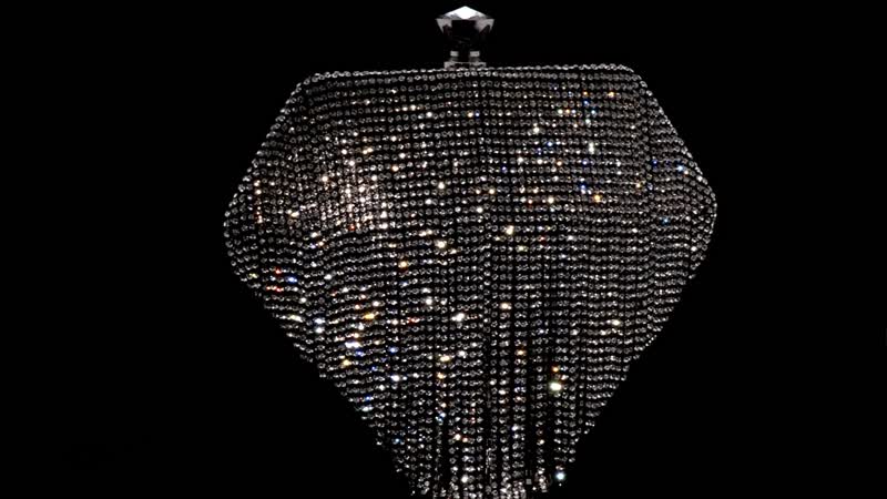 Black Sparkling Crystal Dimond Shape Tassel Clutch Bag (8.7"x7") with Handle Drop and Chain Strap