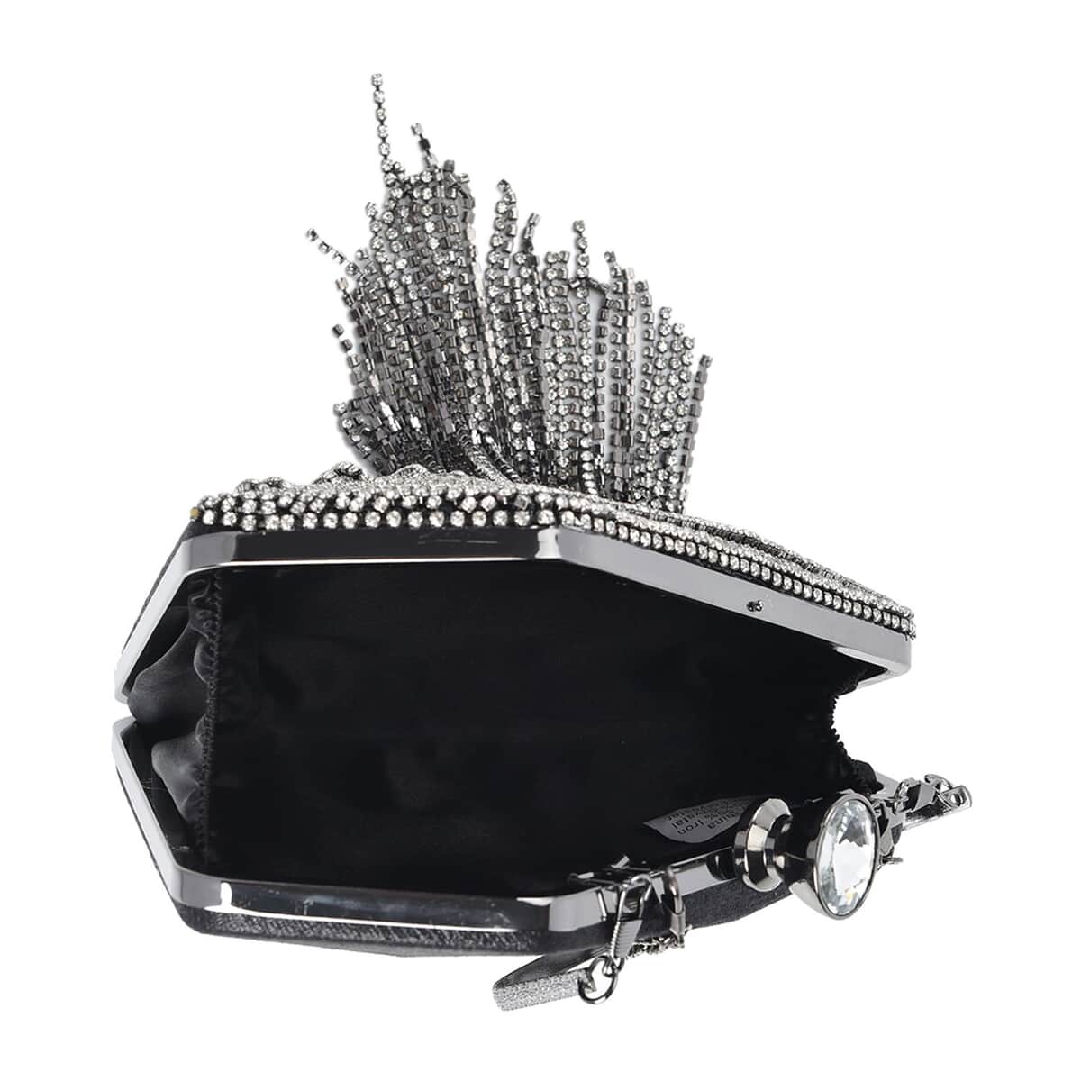 Black Sparkling Crystal Diamond Shape Tassel Clutch Bag with Handle Drop and Chain Strap image number 4