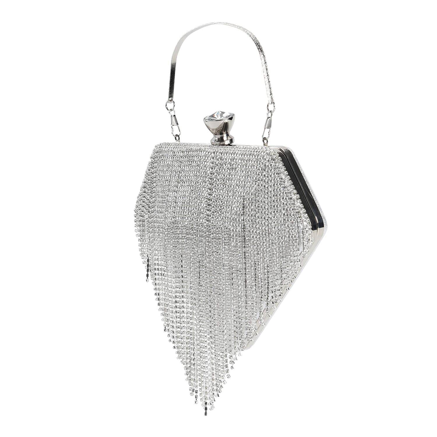 Crystal Silver high quality Clutch Bag With Strap