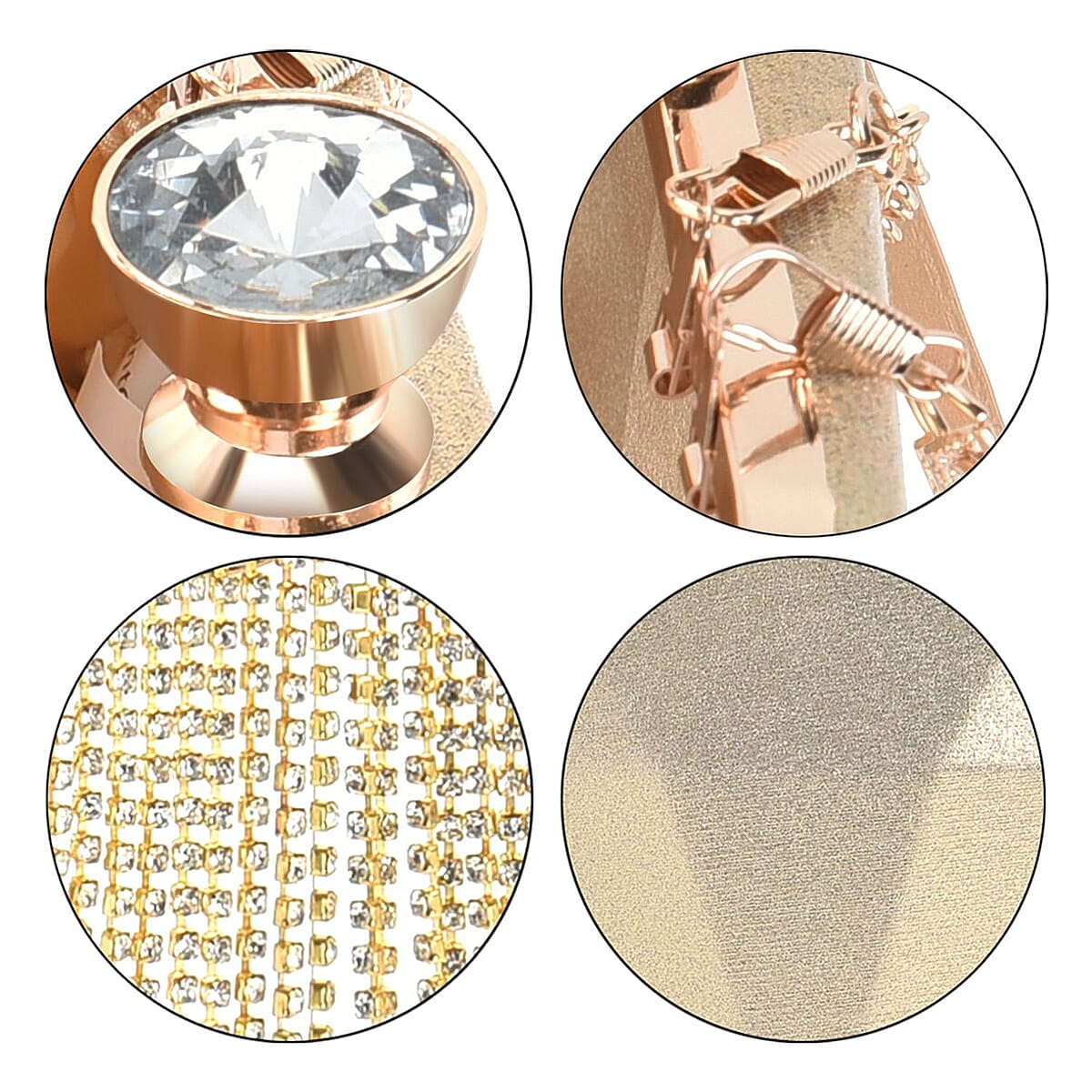 Gold Sparkling Crystal Diamond Shape Tassel Clutch Bag with Handle Drop and Chain Strap image number 5