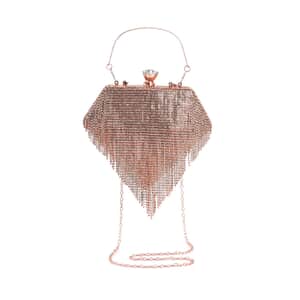 Pink Sparkling Crystal Diamond Shape Tassel Clutch Bag with Handle Drop and Chain Strap