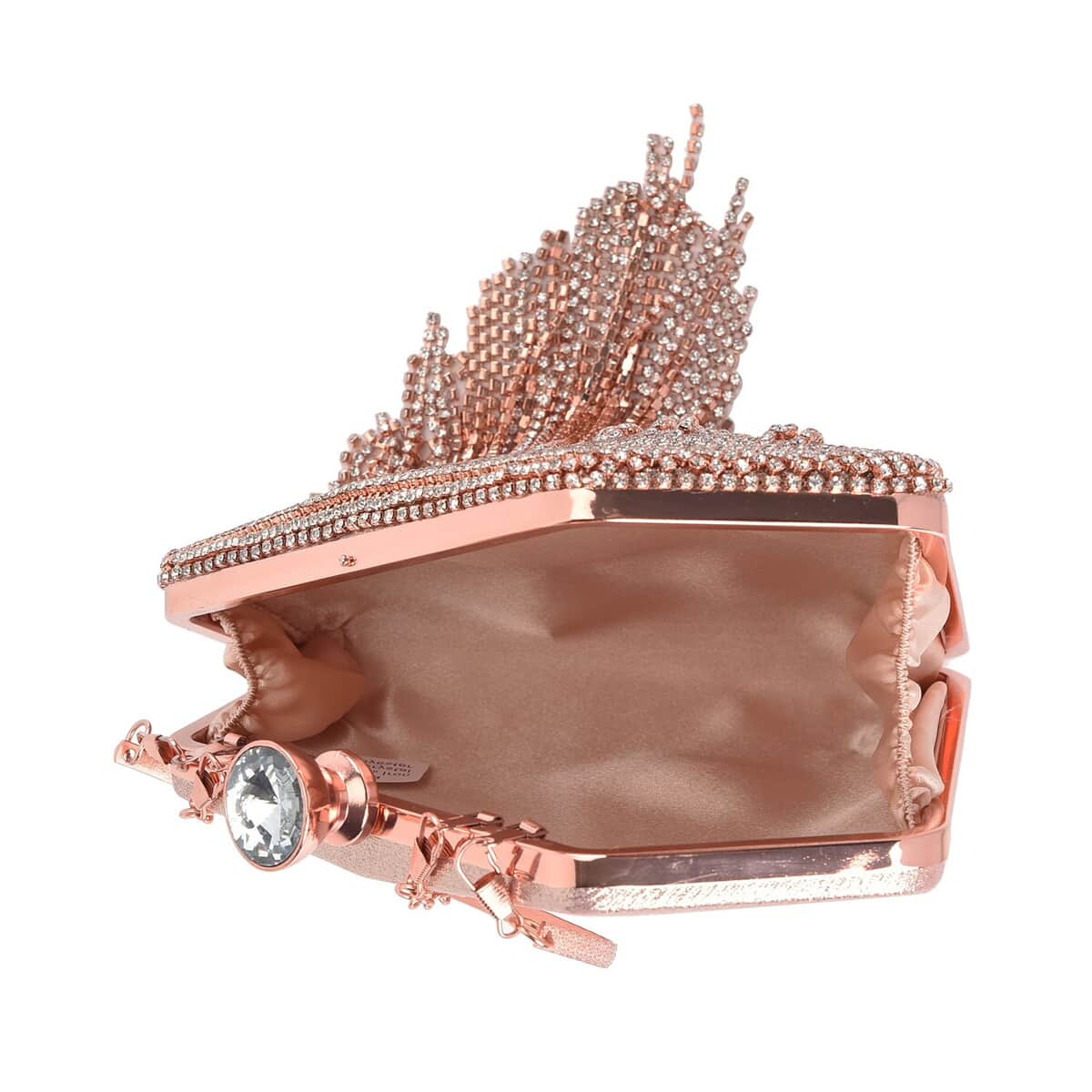 Pink Sparkling Crystal Diamond Shape Tassel Clutch Bag with Handle Drop and Chain Strap image number 4