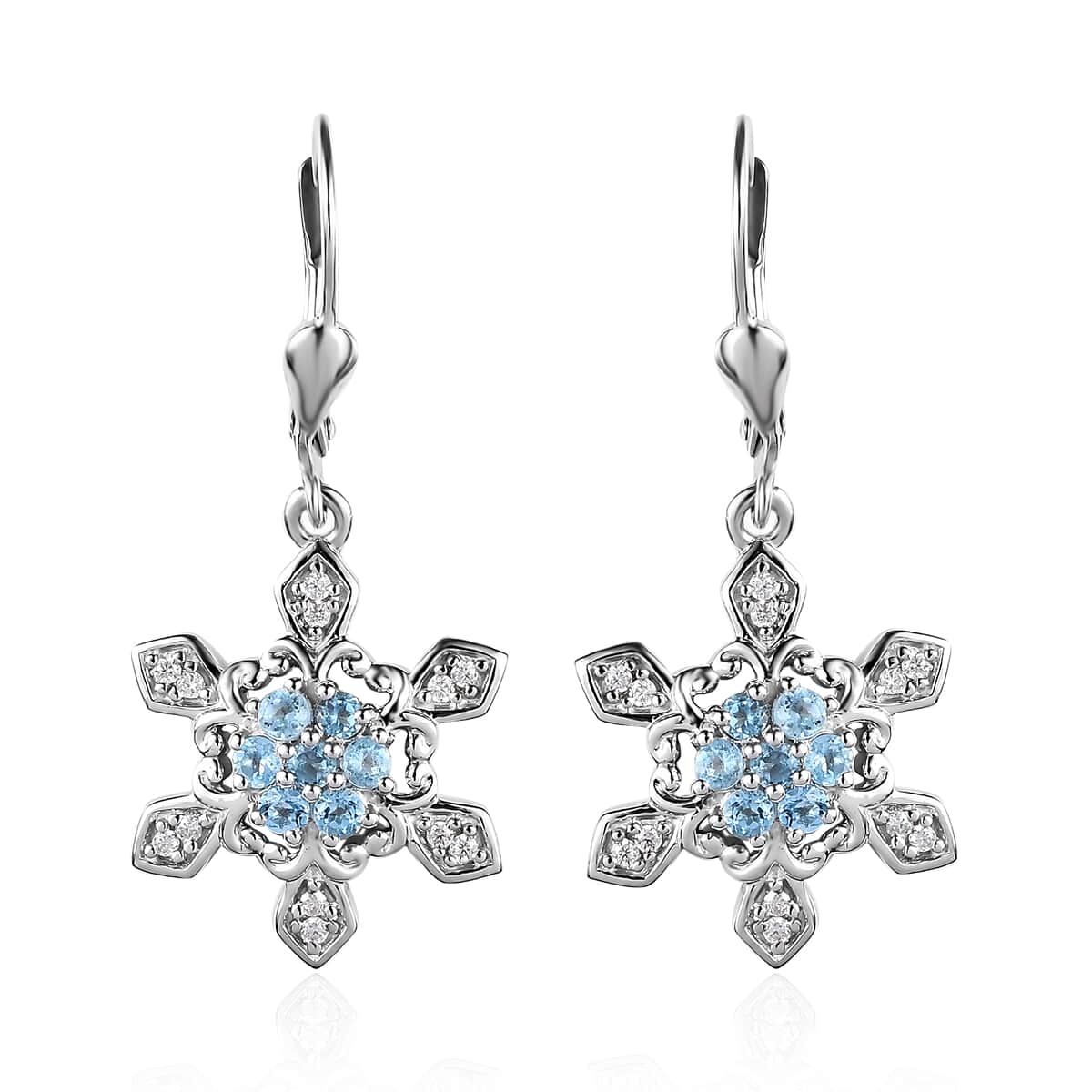 Premium Sky Blue Topaz, Moissanite Lever Back Earrings in Platinum Over Sterling Silver 0.75 ctw image number 0