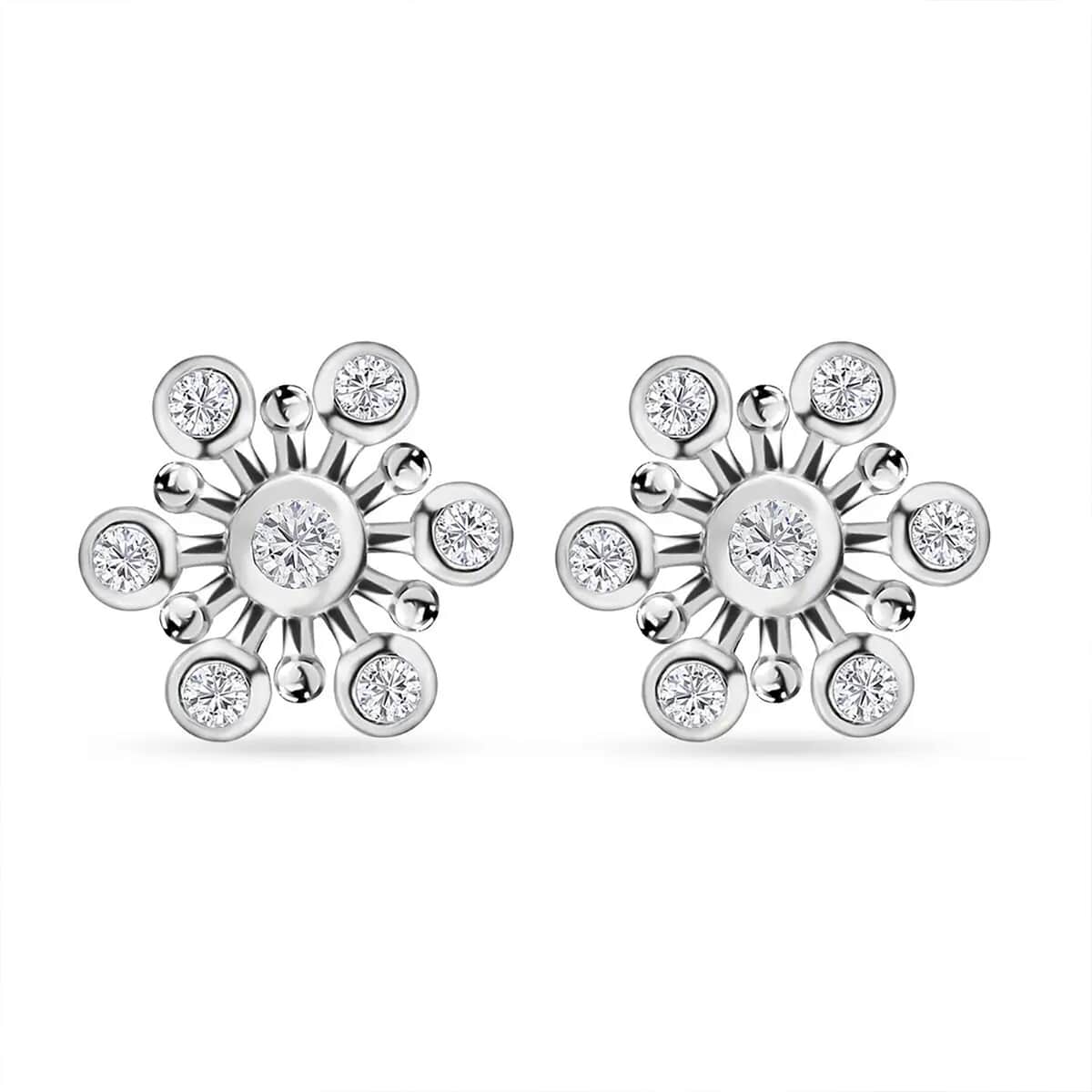 Moissanite Snowflake Stud Earrings in Platinum Over Sterling Silver 0.90 ctw image number 0