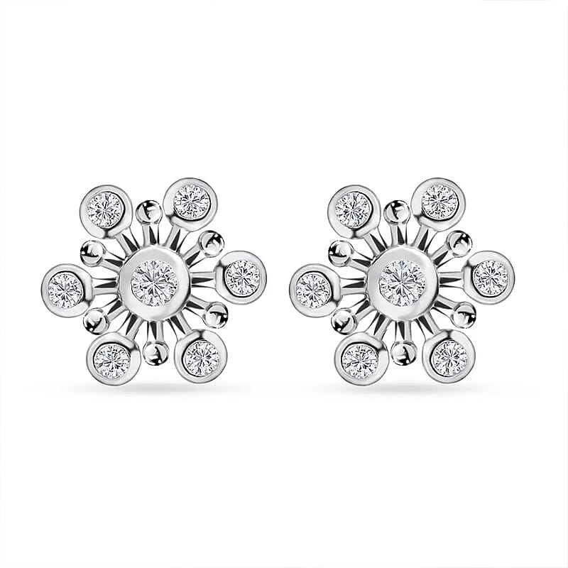 Moissanite Snowflake Stud Earrings in Platinum Over Sterling Silver 0.90 ctw