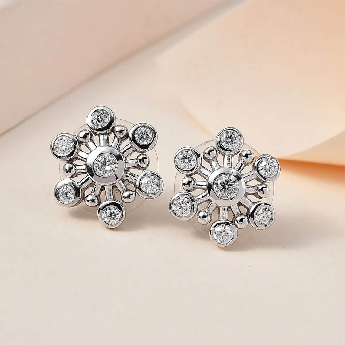 Moissanite Snowflake Stud Earrings in Platinum Over Sterling Silver 0.90 ctw image number 1