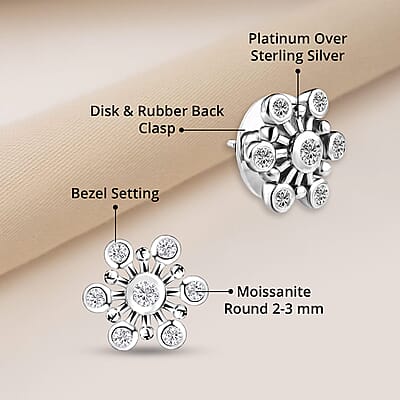 Moissanite Snowflake Stud Earrings in Platinum Over Sterling Silver 0.90 ctw