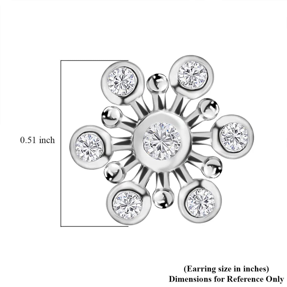 Moissanite Snowflake Stud Earrings in Platinum Over Sterling Silver 0.90 ctw image number 7