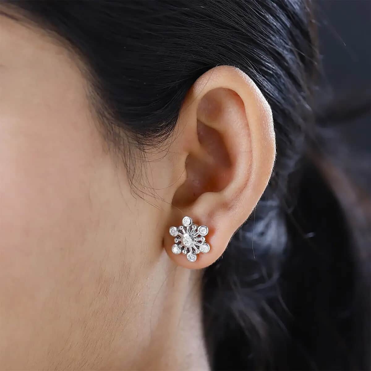 Moissanite Snowflake Stud Earrings in Platinum Over Sterling Silver 0.90 ctw image number 8