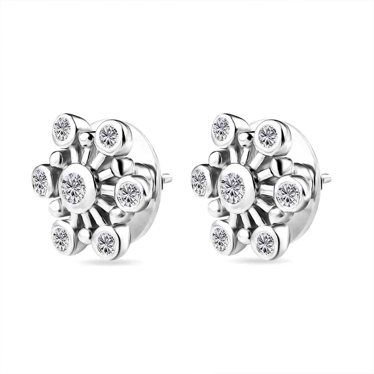 Moissanite Snowflake Stud Earrings in Platinum Over Sterling Silver 0.90 ctw image number 9