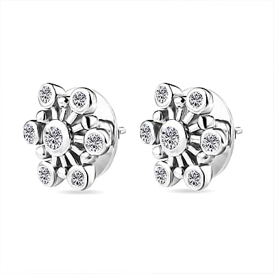 Moissanite Snowflake Stud Earrings in Platinum Over Sterling Silver 0.90 ctw