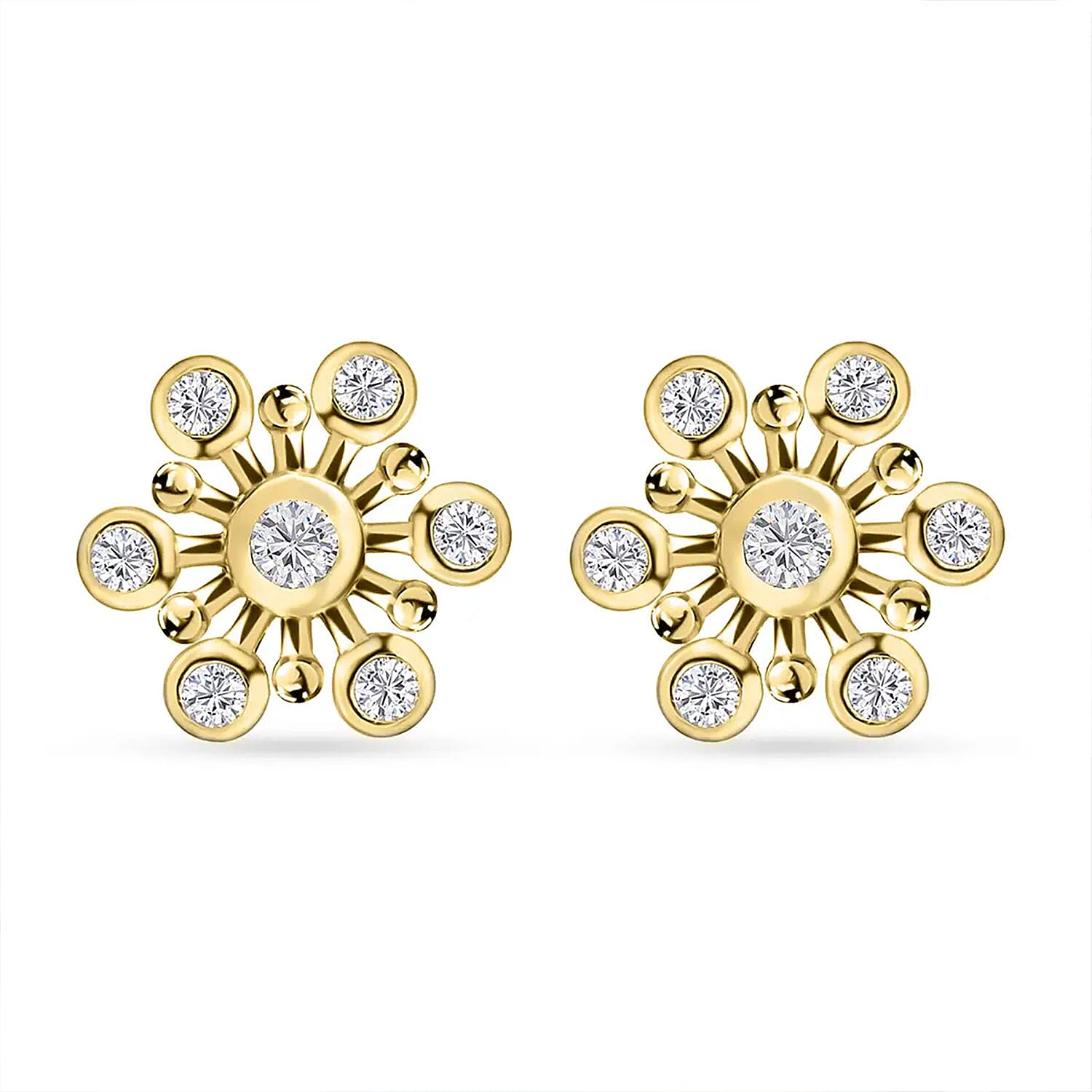 Moissanite Snowflake Stud Earrings in Vermeil Yellow Gold Over Sterling Silver 0.90 ctw