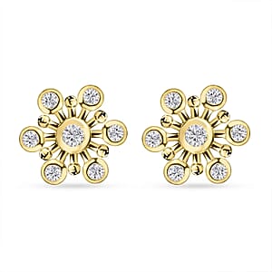 Moissanite Snowflake Stud Earrings in Vermeil Yellow Gold Over Sterling Silver 0.90 ctw