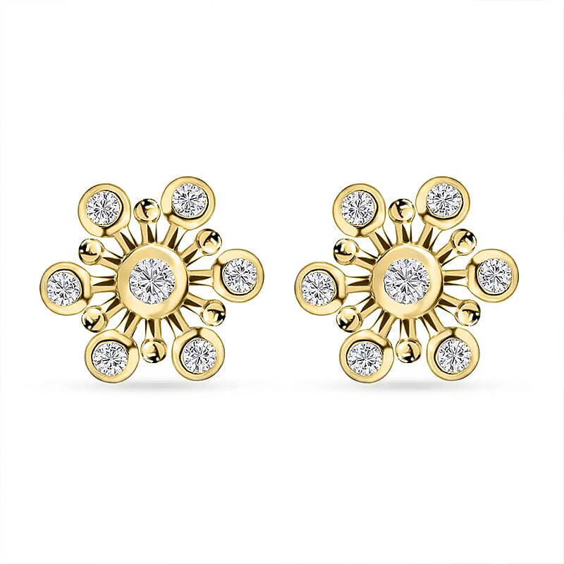 Moissanite Snowflake Stud Earrings in Vermeil Yellow Gold Over Sterling Silver 0.90 ctw