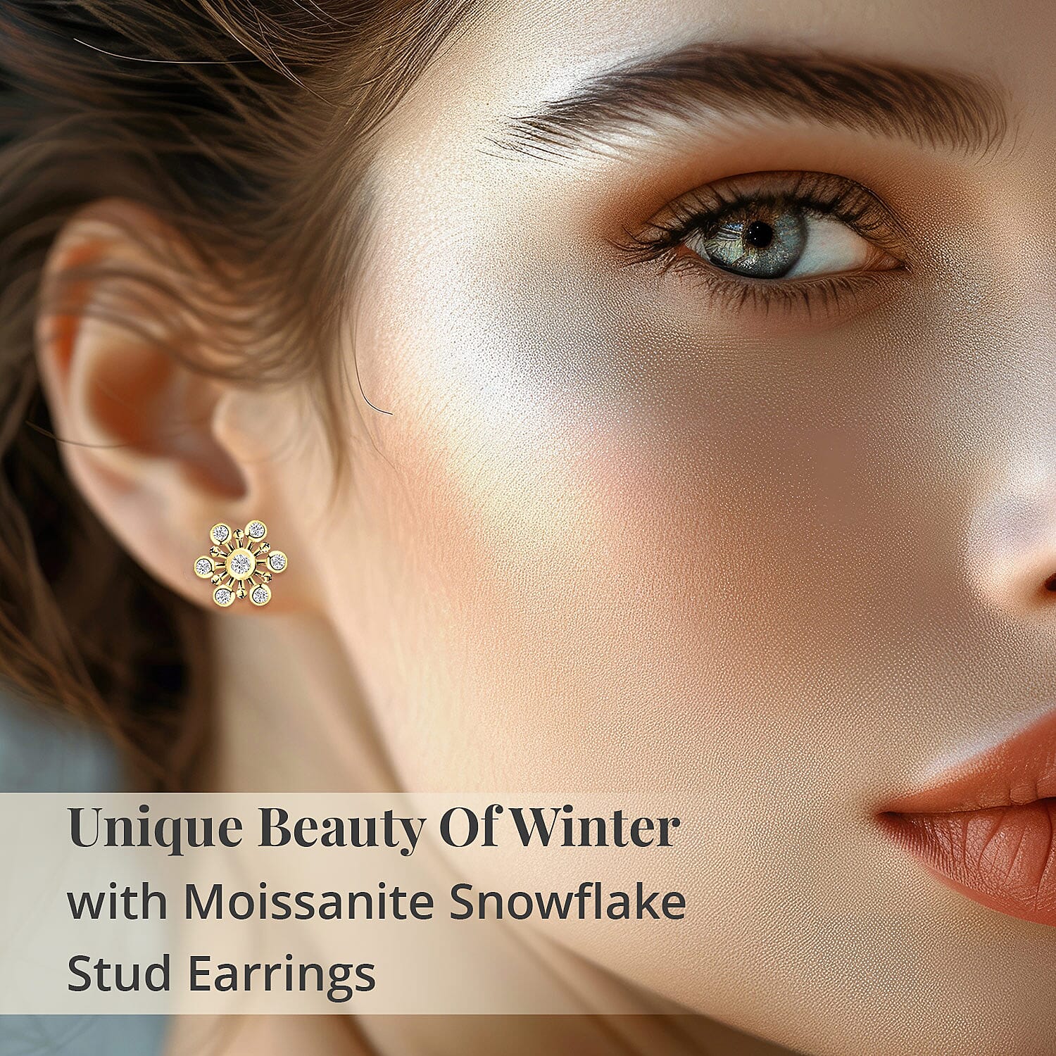 Moissanite Snowflake Stud Earrings in Vermeil Yellow Gold Over Sterling Silver 0.90 ctw