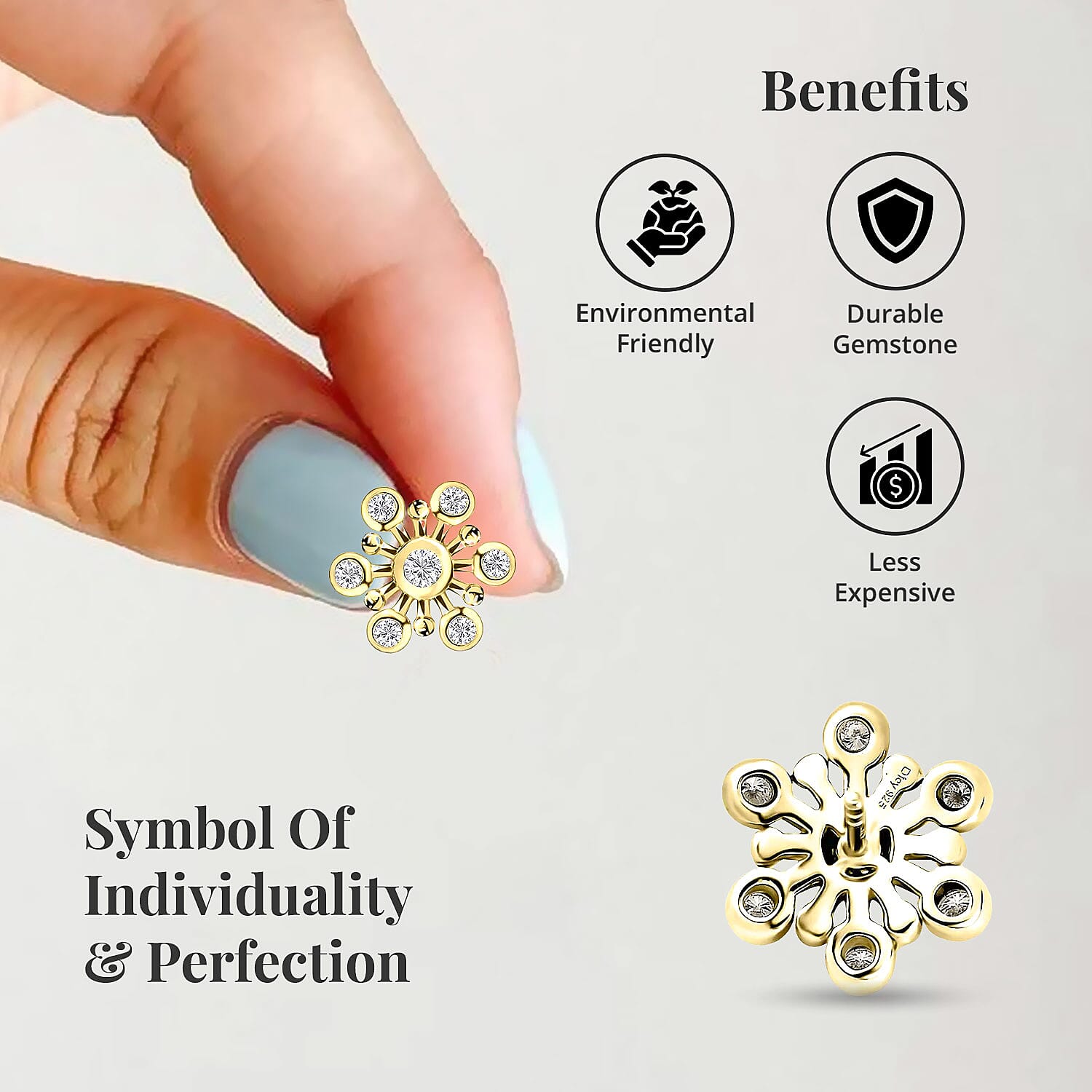 Moissanite Snowflake Stud Earrings in Vermeil Yellow Gold Over Sterling Silver 0.90 ctw