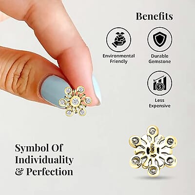 Moissanite Snowflake Stud Earrings in Vermeil Yellow Gold Over Sterling Silver 0.90 ctw