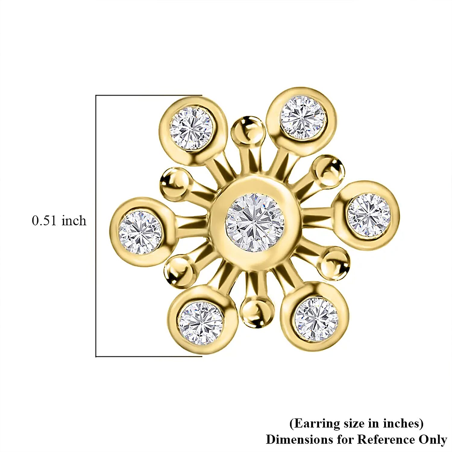 Moissanite Snowflake Stud Earrings in Vermeil Yellow Gold Over Sterling Silver 0.90 ctw
