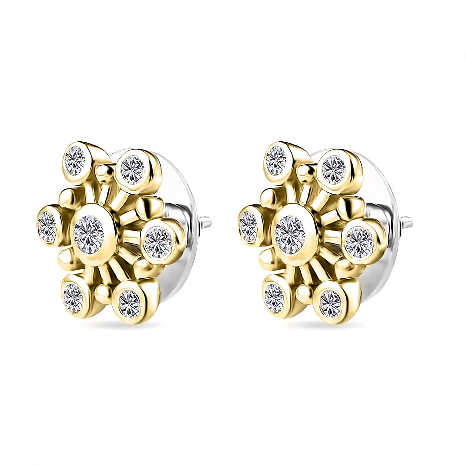 Moissanite Snowflake Stud Earrings in Vermeil Yellow Gold Over Sterling Silver 0.90 ctw
